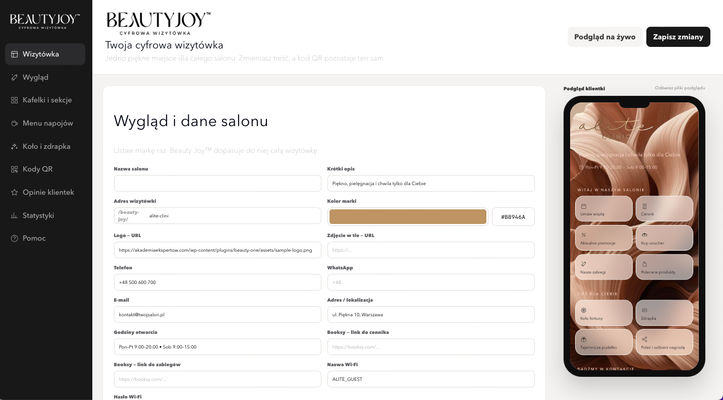 BEAUTY JOY™ — Tak wygląda panel salonu