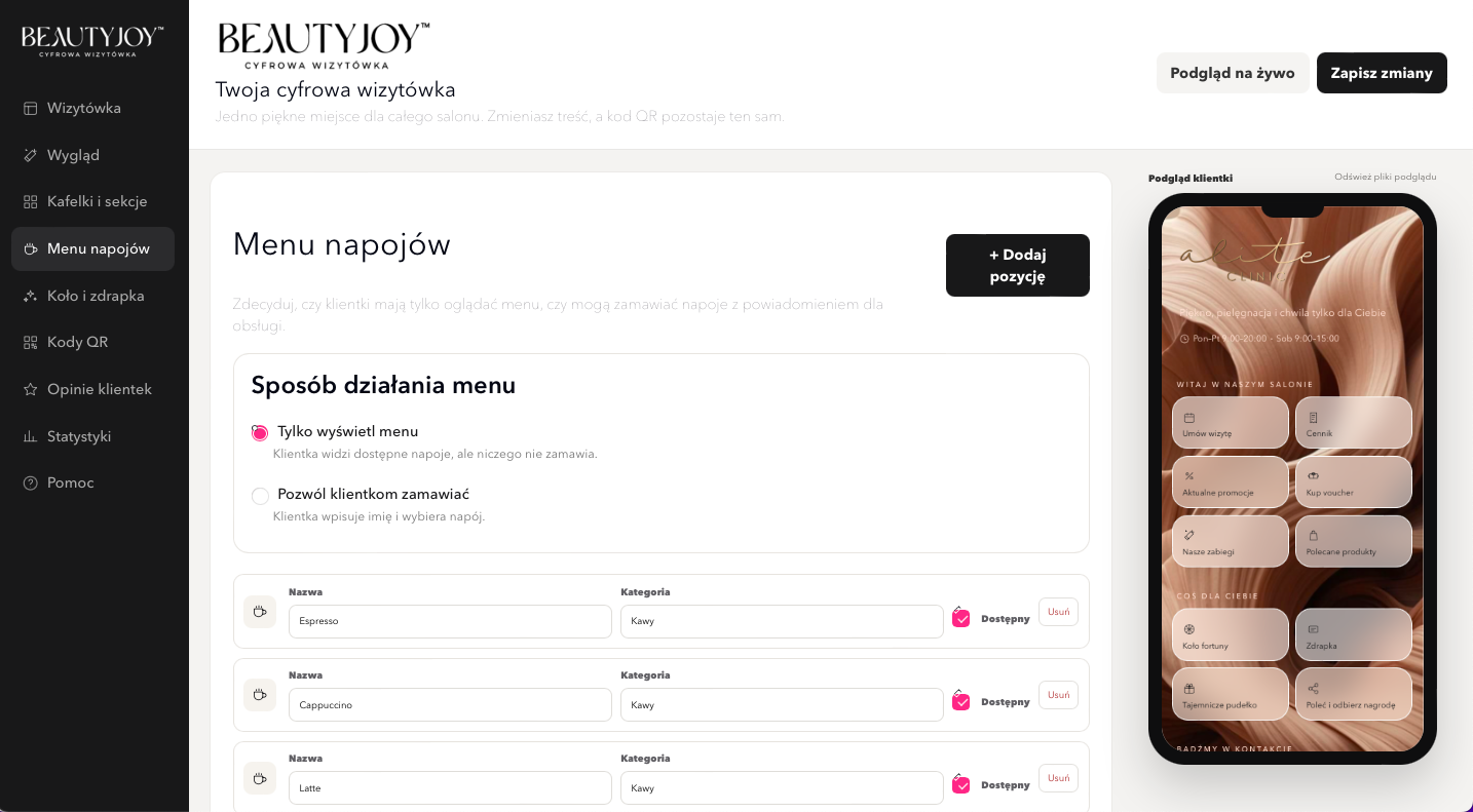 BEAUTY JOY™ — Tak wygląda panel salonu