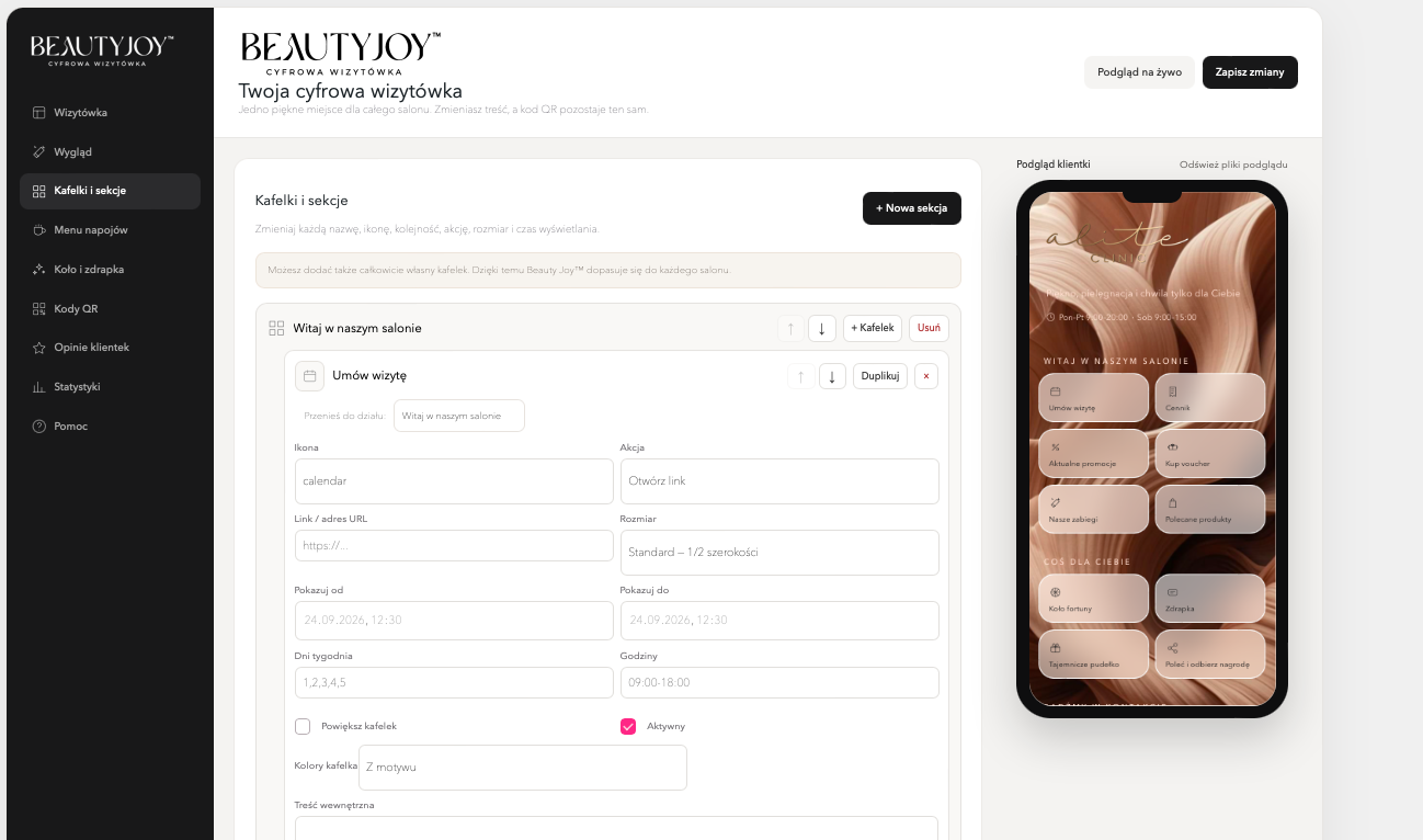 BEAUTY JOY™ — Tak wygląda panel salonu